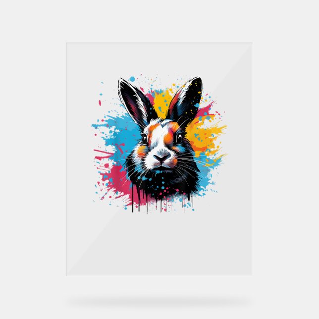 Colourful Splash Art Cute Dutch Rabbit Lover  Acrylic Sign (Front)