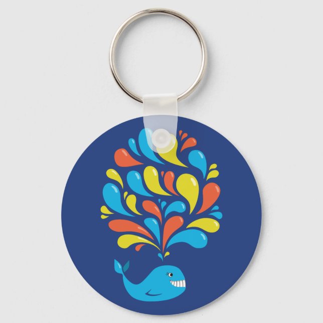 Colourful Splash Blue Happy Cartoon Whale Keychain (Front)