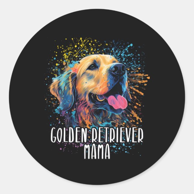 Colourful Splash Golden Retriever Mama Portrait Pu Classic Round Sticker (Front)