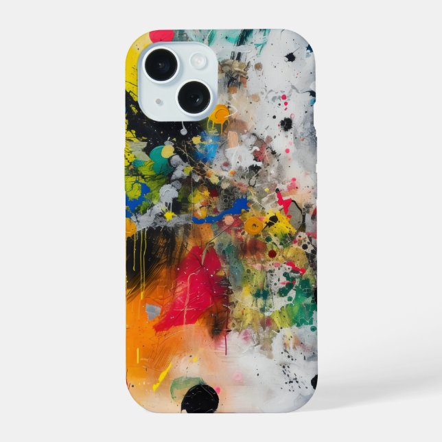 Colourful Splashes Abstract Art iPhone 15 Case (Back)