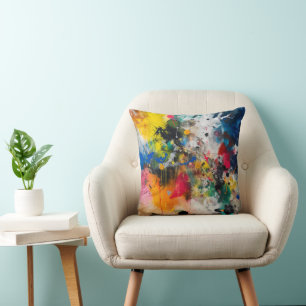 Colourful Splashes Abstract Art Throw Pillow