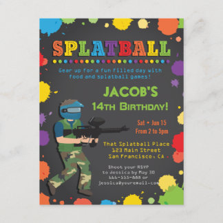 Colourful Splatball Birthday Party Invitations