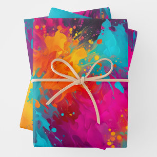 Colourful Splatter Paint Art Wrapping Paper Sheets