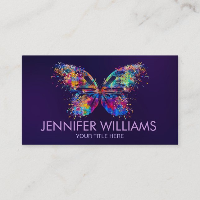 Colourful splatter paint butterfly business card (Front)