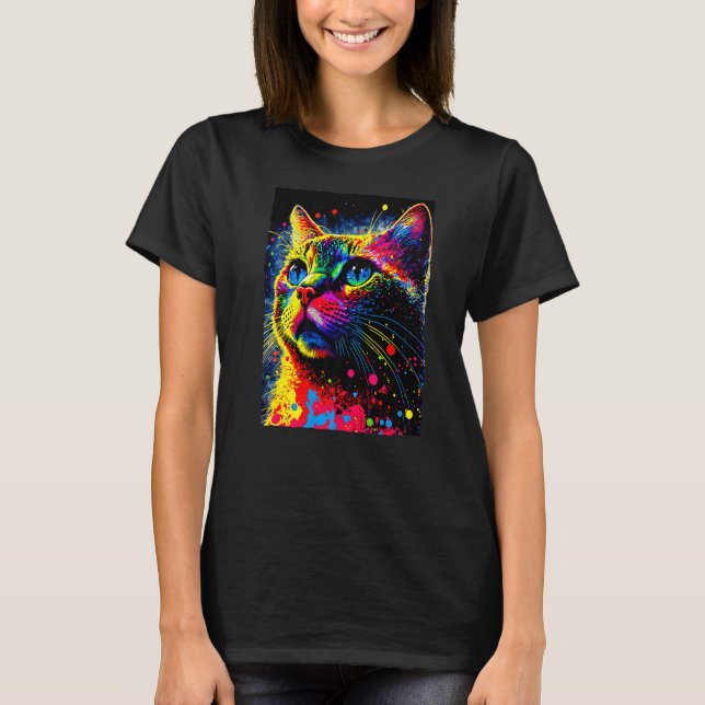 Colourful Splatter Paint Cat - 80s Style Premium T-Shirt (Front)