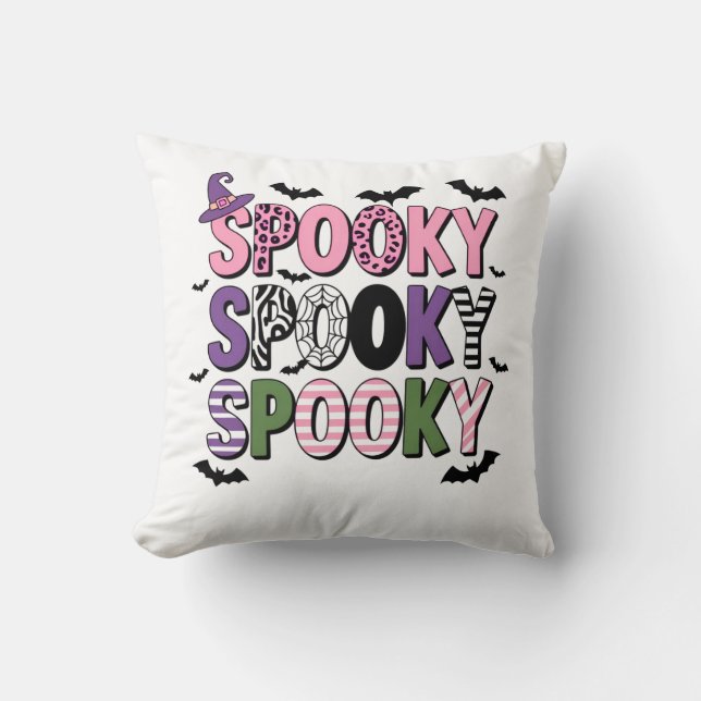 Colourful Spooky Halloween  Cute Witch Hat & Bat  Throw Pillow (Front)