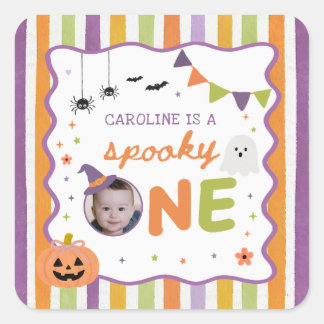 Colourful Spooky One Halloween 1st Birthday Sticke Square Sticker