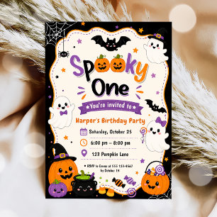 Colourful Spooky One Halloween Birthday Party Invitation