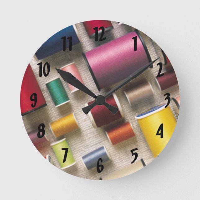 Colourful Spools of Thread Round Clock (Front)