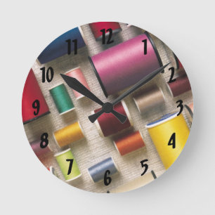 Colourful Spools of Thread Round Clock