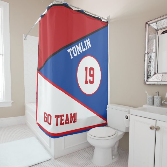 Colourful Sport Inspired shower curtain (In Situ)