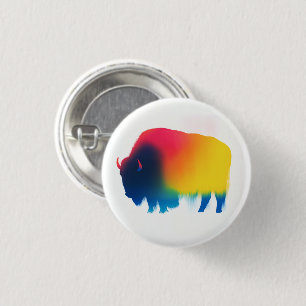 Colourful Spray Paint Bison Silhouette Round Butto 1 Inch Round Button