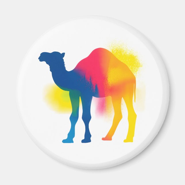 Colourful Spray Paint Camel Silhouette Round Magnet (Front)