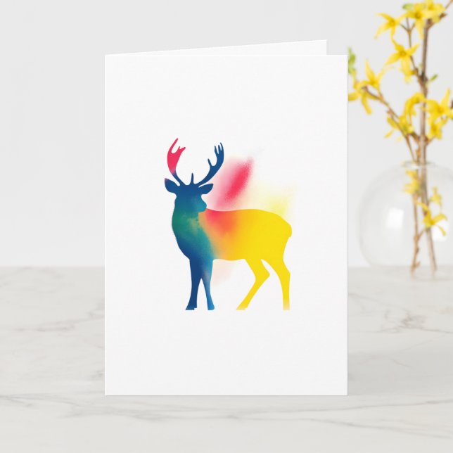 Colourful Spray Paint Deer Silhouette Card (Yellow Flower)