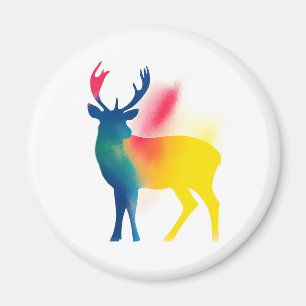 Colourful Spray Paint Deer Silhouette Magnet