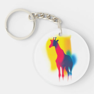 Colourful Spray Paint Giraffe Silhouette Round Keychain