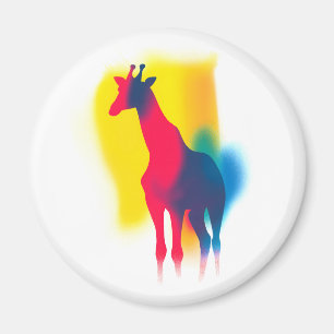 Colourful Spray Paint Giraffe Silhouette Round Magnet