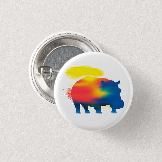 Colourful Spray Paint Hippopotamus Round Button (Front & Back)