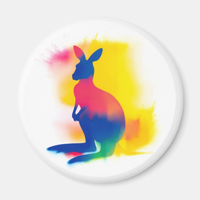 Colourful Spray Paint Kangaroo Silhouette Round Magnet (Front)