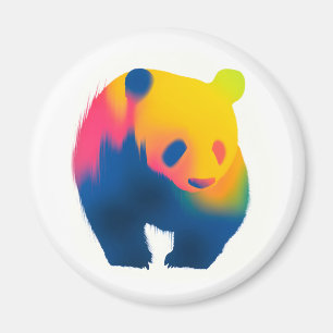 Colourful Spray Paint Panda Silhouette Round Magnet