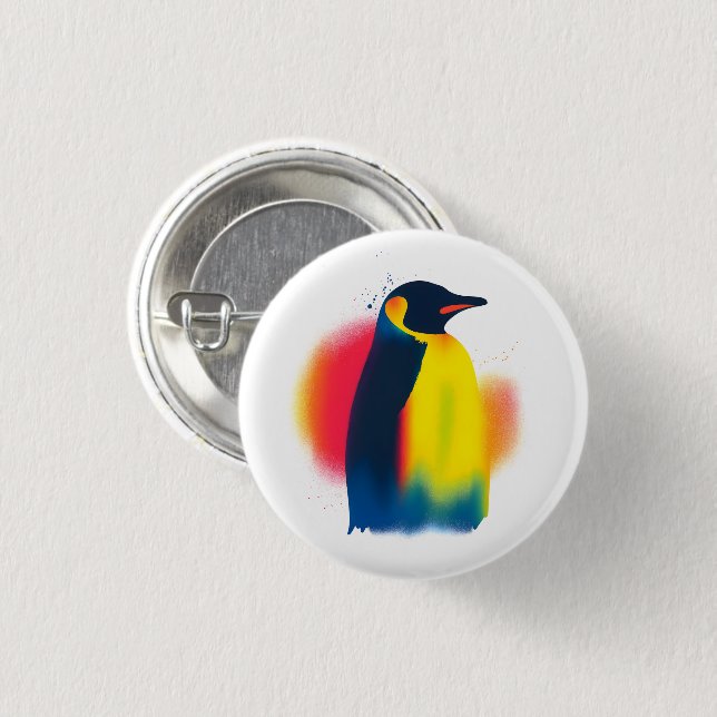 Colourful Spray Paint Penguin Round Button (Front & Back)