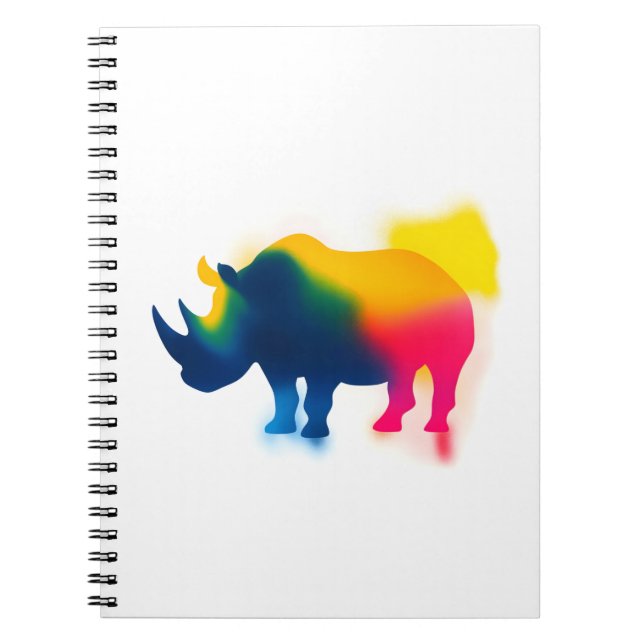 Colourful Spray Paint Rhinoceros Silhouette Notebook (Front)