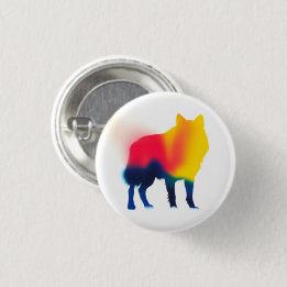 Colourful Spray Paint Wolf Silhouette Round Button