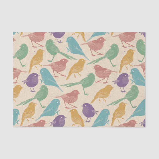 Colourful Spring Bird Pattern Tissue Paper (Front)