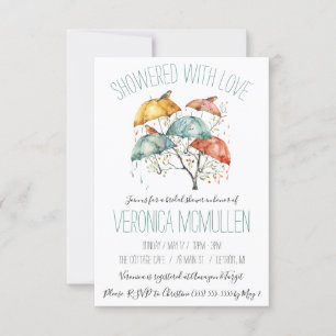 Colourful Spring Birds and Umbrellas Bridal Shower Invitation