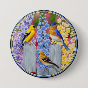 Colourful Spring Birds Garden Party 3 Inch Round Button