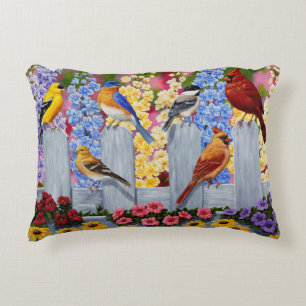 Colourful Spring Birds Garden Party Accent Pillow