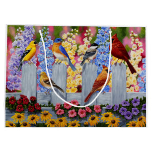 Colourful Spring Birds Garden Party Large Gift Bag