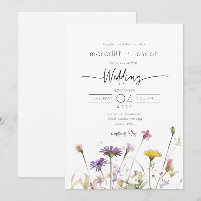 Colourful Spring Boho Wildflower Wedding Invitation (Front/Back)