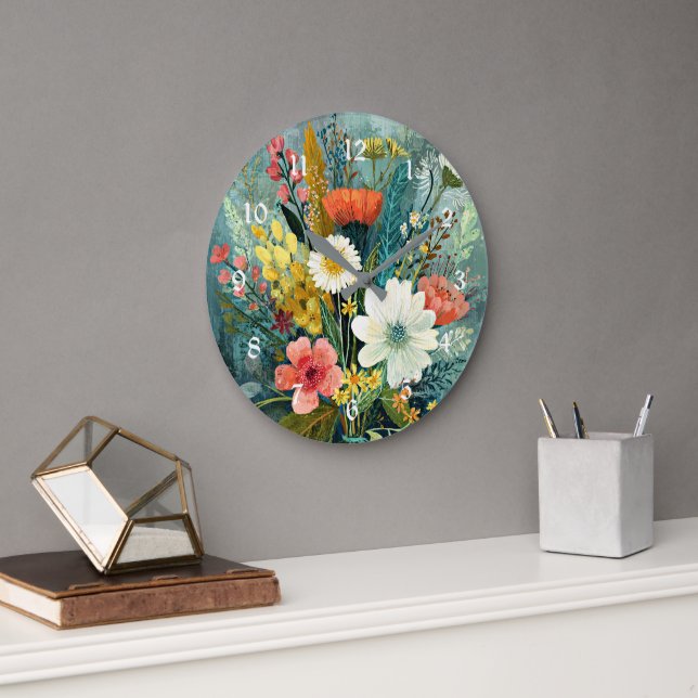 Colourful Spring Bouquet Large Clock (Office)