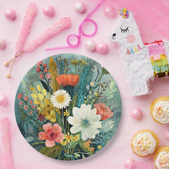 Colourful Spring Bouquet Paper Plate (Party)