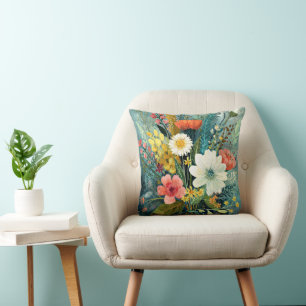 Colourful Spring Bouquet Throw Pillow