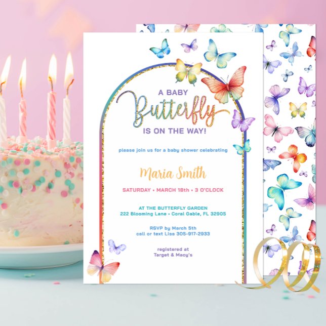 Colourful Spring Butterfly Baby Shower Invitation (Rainbow Butterfly Baby Shower Invitation)