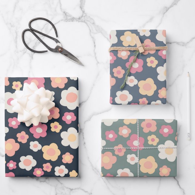 Colourful Spring Daisies Floral Pastel Easter  Wrapping Paper Sheet (Front)