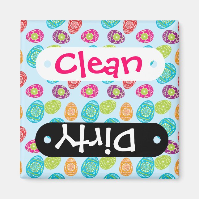 Colourful Spring Easter Eggs Pattern on Baby Blue Magnet (Front)
