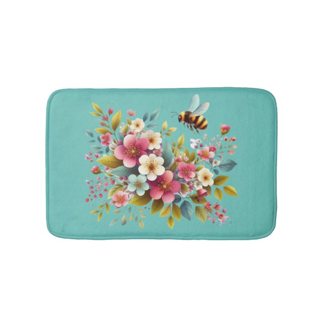 Colourful, Spring/Floral bee Bath Mat (Front)