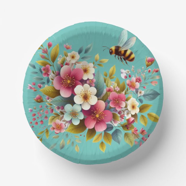 Colourful, Spring/Floral bee Paper Plate (Front)