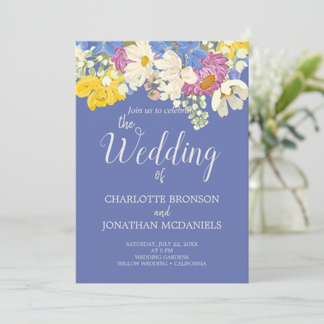 Colourful Spring Floral Bouquet Wedding Invitation (Standing Front)