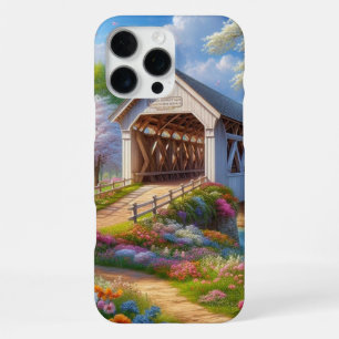 Colourful spring/floral covered bridge & river iPhone 16 pro max case
