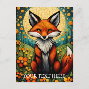 Colourful Spring Floral Fox Painting Postcard