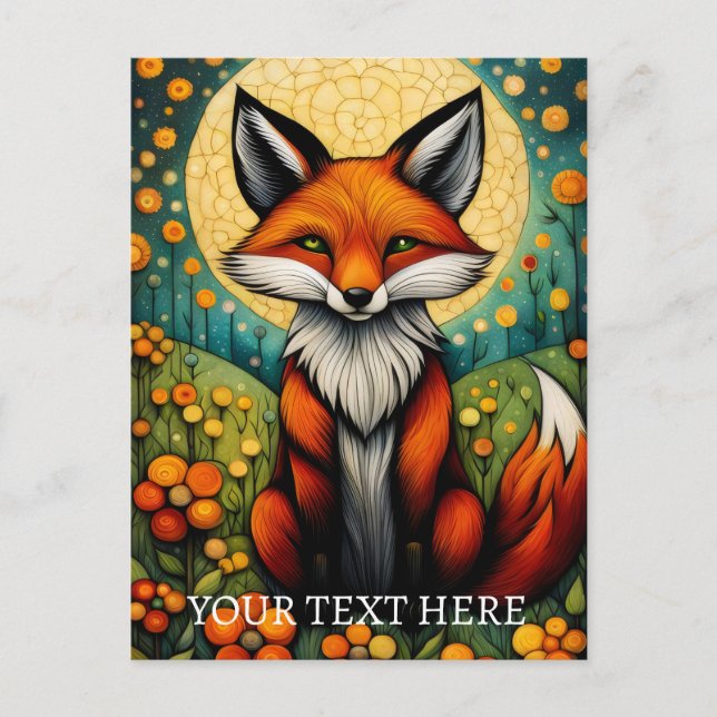 Colourful Spring Floral Fox Painting Postcard (Front)