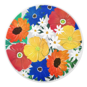 Colourful Spring Floral Hand Paint Girly Design Ceramic Knob