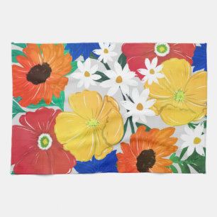 Colourful Spring Floral Hand Paint Girly Design Kitchen Towel
