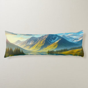 Colourful spring/floral mountain lake body pillow