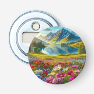 Colourful spring/floral mountain lake bottle opener