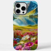 Colourful spring/floral mountain lake